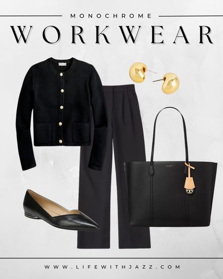 Monochrome workwear 🖤

• J.Crew sweater jacket - link to similar option
• Abercrombie Sloane crêpe tailored pants - available in multiple colors & and inseams
• Naturalizer flats
• Tory Burch leather tote
• gold jewelry

#LTKstyletip #LTKworkwear
