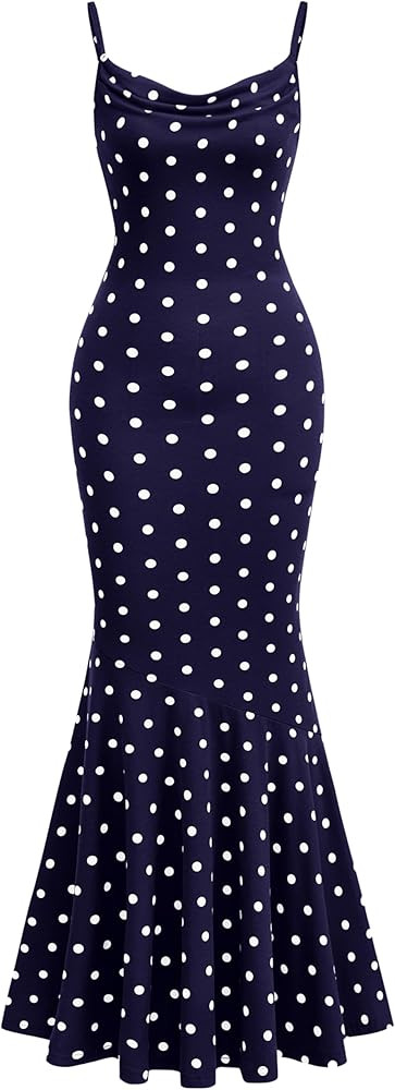PRETTYGARDEN Womens Summer Dresses 2026 Polka Dot Spaghetti Strap Cowl Neck Bodycon Wedding Cockt... | Amazon (US)