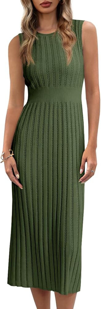 Danedvi Women's Knit Midi Tank Dress Sleeveless Ribbed Crew Neck Fall Bodycon Casual Basic Going ... | Amazon (US)