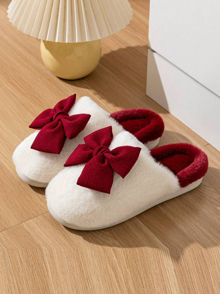 Women's Cute Big Bow Flat Slide Slippers For Indoor/Home Use | SHEIN