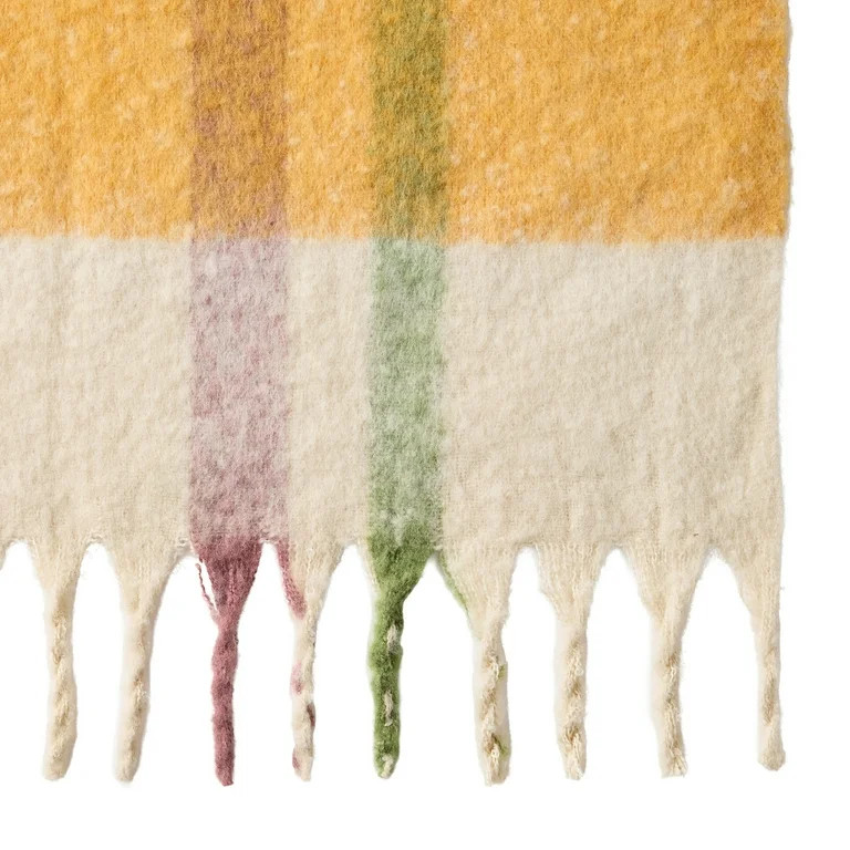 Better Homes & Gardens Faux Mohair Cozy Couch Throw Blanket Beige Plaid, 50x72" | Walmart (US)