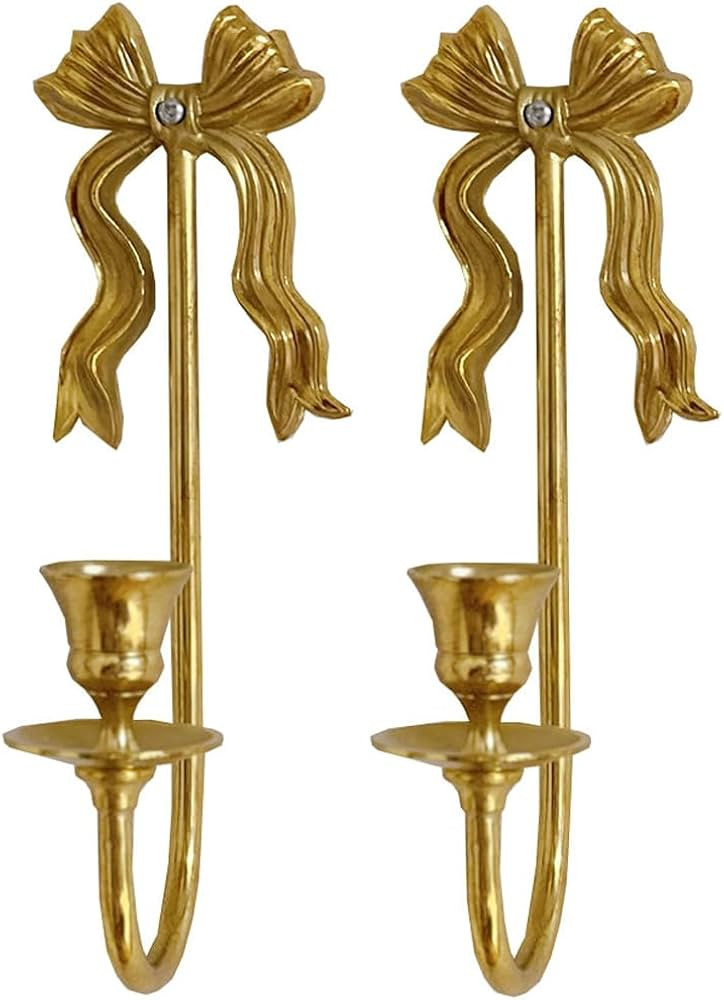 BOOMLATU Solid Brass Wall Sconce Candle Holder Pack of 2,9" H Bow-Knot Wall Decoration Wall Mount... | Amazon (US)