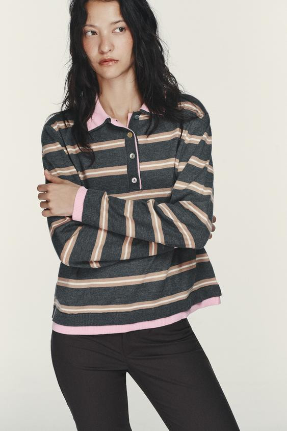 STRIPED COMBINED KNIT POLO SHIRT | Zara US