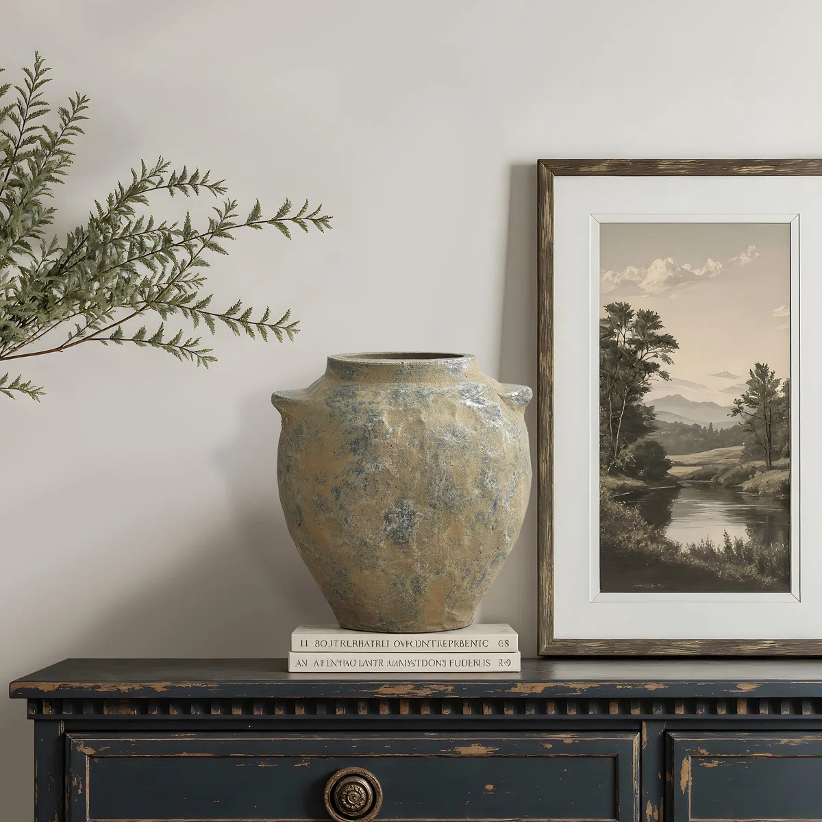 Rustic Brown with Gray 11-Inch Tall Round Terracotta Vase with Handles | Wayfair North America