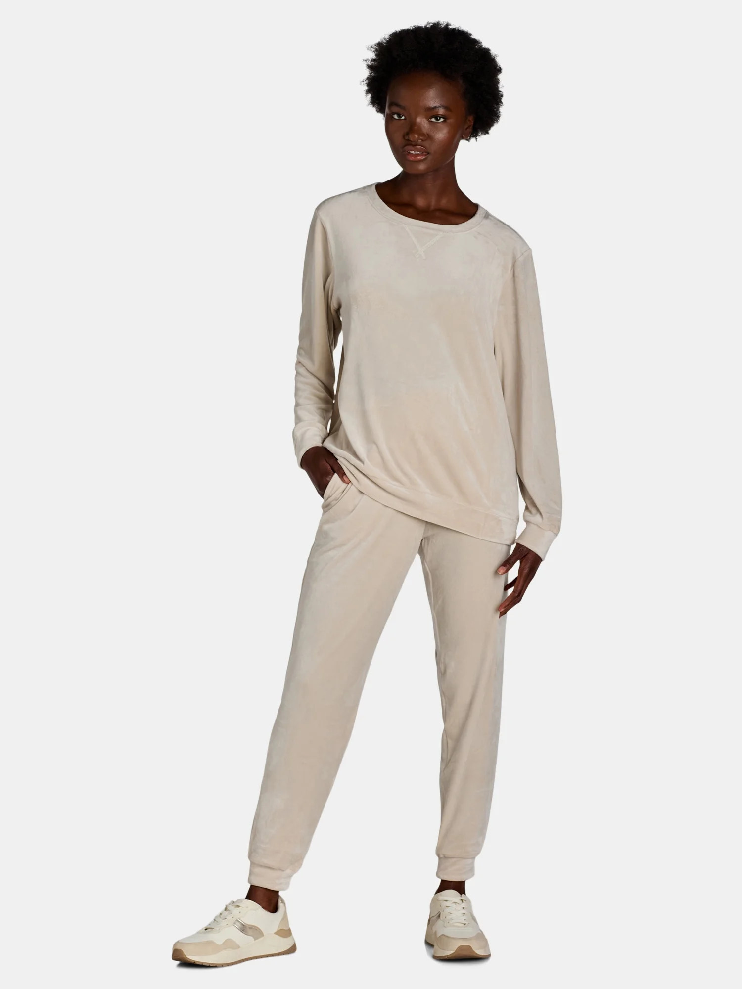 Time and Tru Women's Velour Sweatshirt and Jogger Pants Set, 2-Piece, Sizes XS-XXXL | Walmart (US)