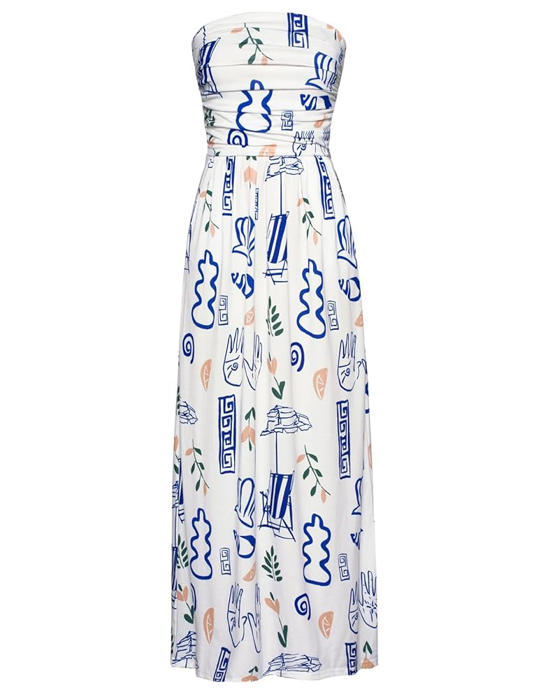 GRACE KARIN Women Strapless Casual Loose Ruched Long Maxi Dress with Pockets | Amazon (US)