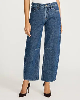 Mid Rise Medium Wash Barrel Jeans | Express