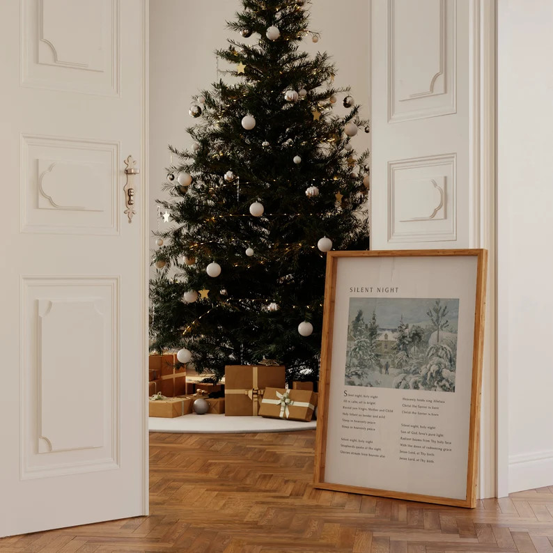 Christmas Hymn Wall Art Silent Night Lyric Print Vintage - Etsy | Etsy (US)