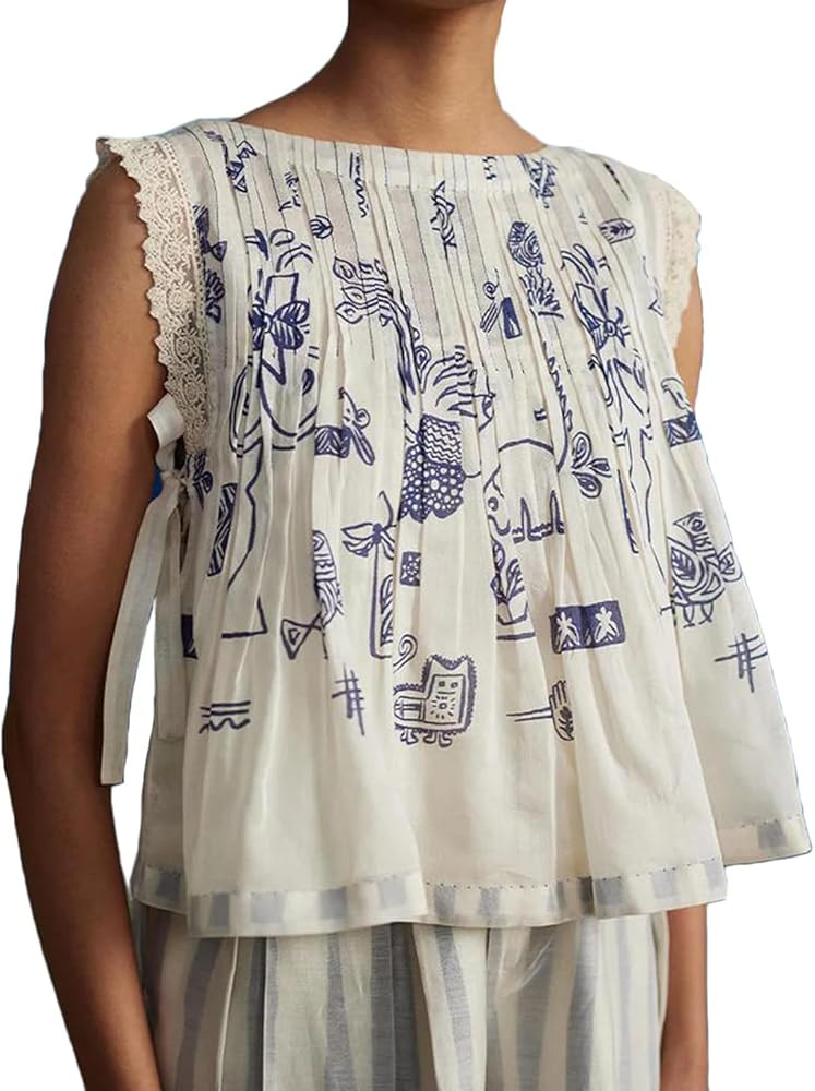 Y2k Tie Front Tops Women Sleeveless FP Dupes Going Out Free Crop Vest Cami Embroidery Slim Fit Se... | Amazon (US)