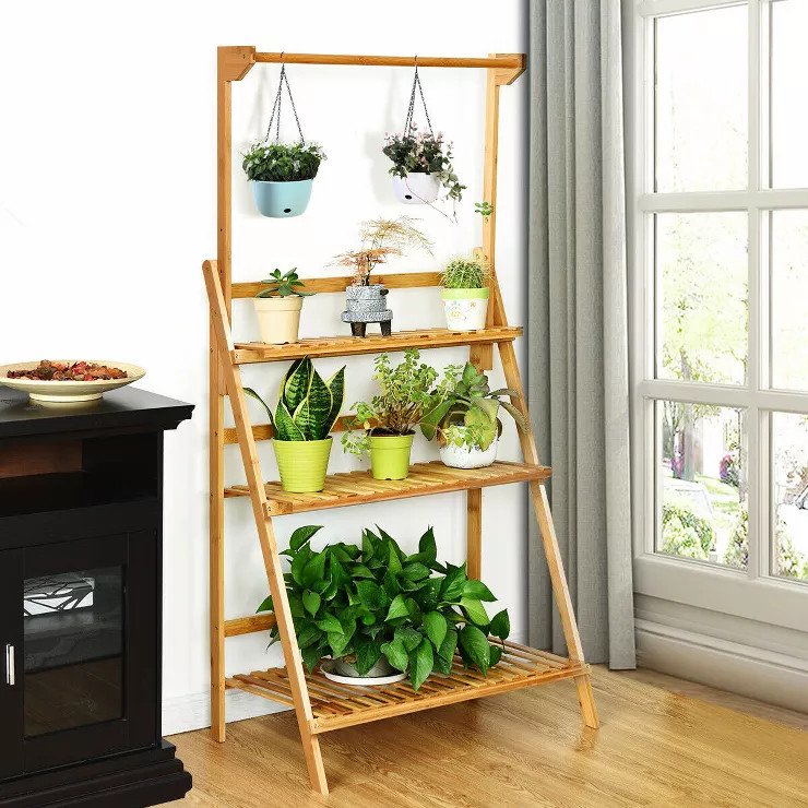 Costway 3 Tier Bamboo Hanging Folding Plant Shelf Stand Flower Pot Display Rack Bookcase | Target