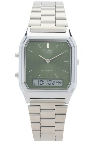Casio Aq230 Series Watch in Metal Silver & Green from Revolve.com | Revolve Clothing (Global)