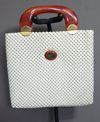 VTG WHITING & DAVIS 60'S WHITE MESH TOTE WITH LUCITE FAUX TORTOISE HANDLES  | eBay | eBay US