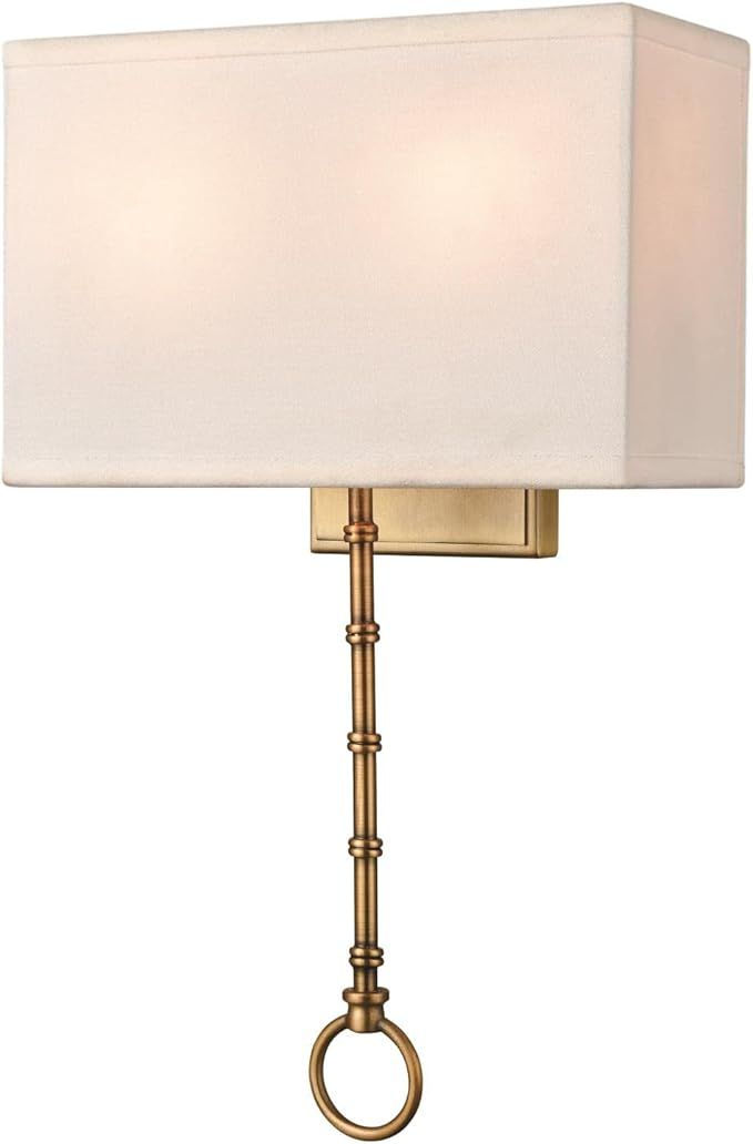 Shannon 2-Light Sconce in Warm Brass with White Fabric Shade | Amazon (US)