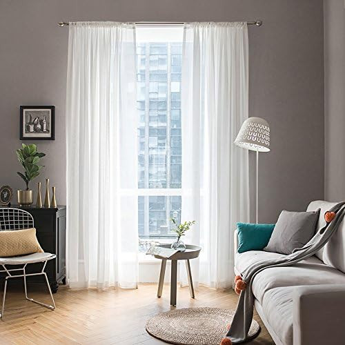 MIULEE 2 Panels Solid Color White Sheer Window Curtains Elegant Window Voile Panels/Drapes/Treatment | Amazon (US)