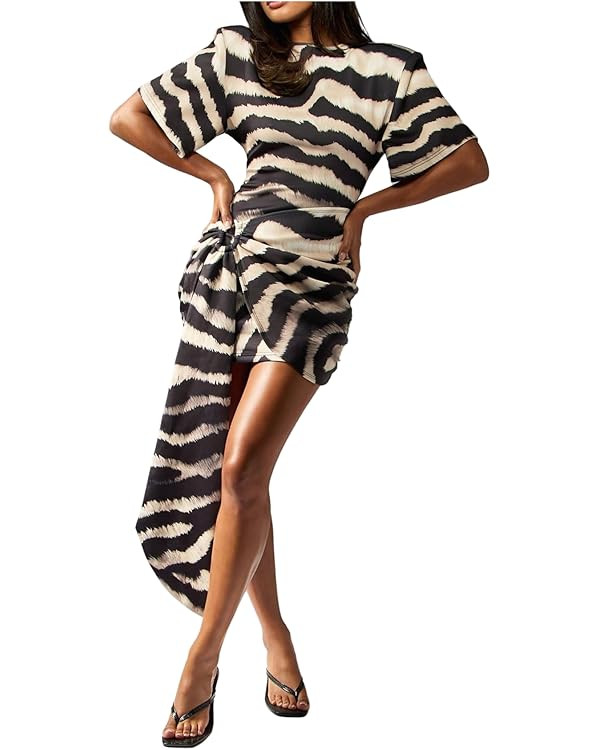 Milumia Women's Zebra Striped Short Sleeve Mini Dress Ring Linked Ruched Bodycon Dresses | Amazon (US)