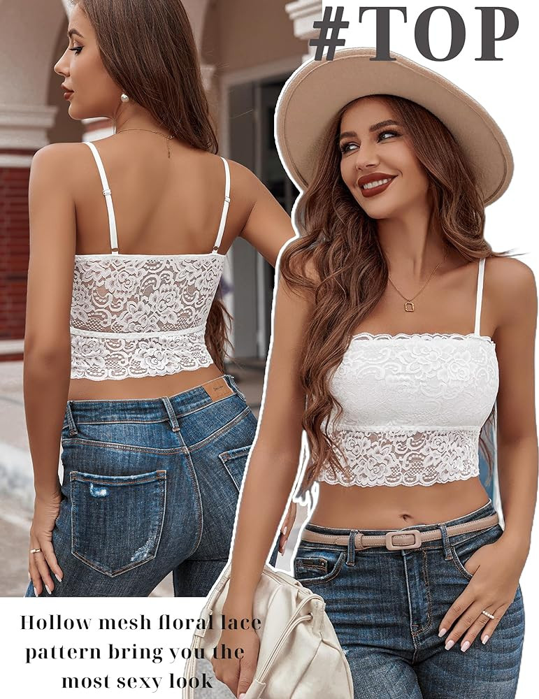 Avidlove Bralettes for Women Lace Spaghetti Strap Tank Top Tube Slim Basic Camisole | Amazon (US)