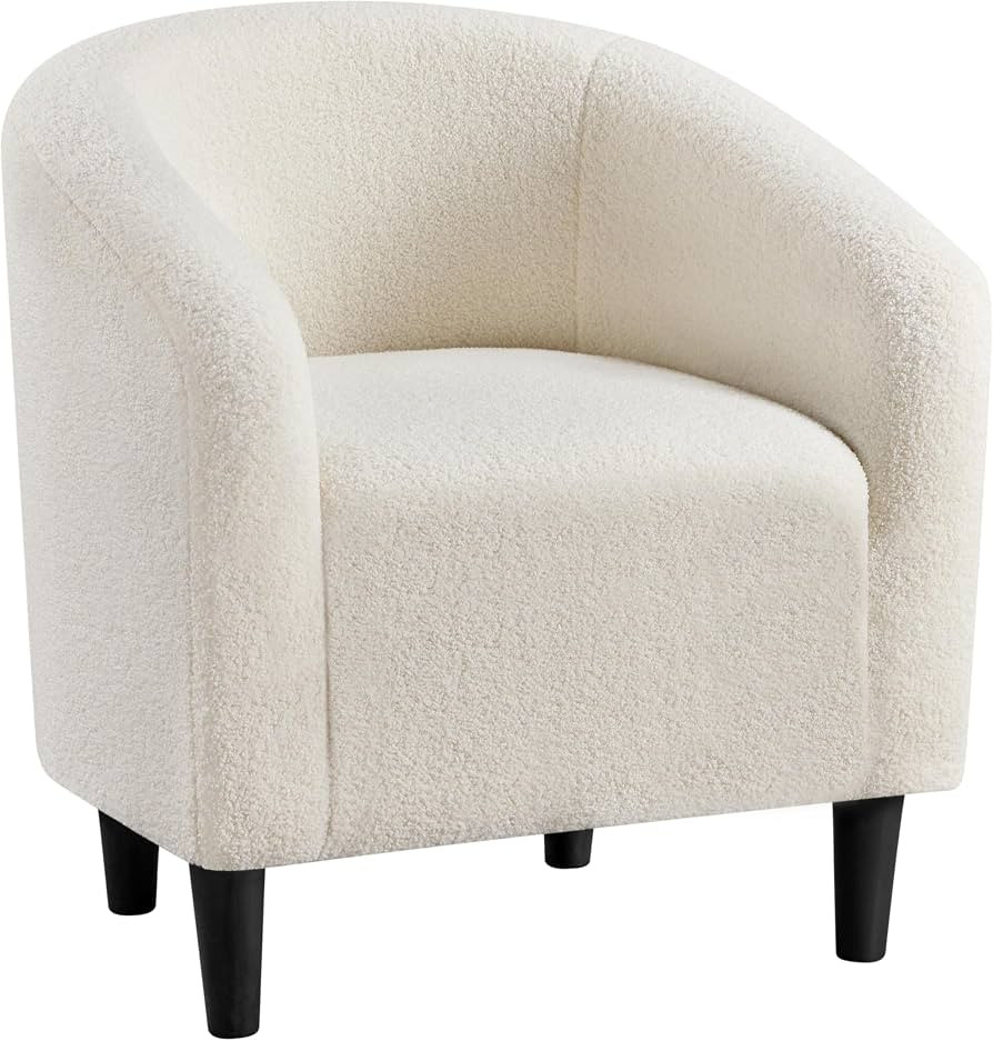 Yaheetech Small 25.5in Wide Sherpa Barrel Accent Chair for Bedroom, Ivory | Amazon (US)