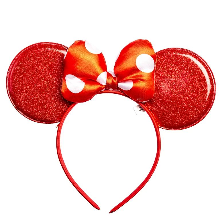 Minnie Mouse Red Glitter Bow Ears Headband - Walmart.com | Walmart (US)