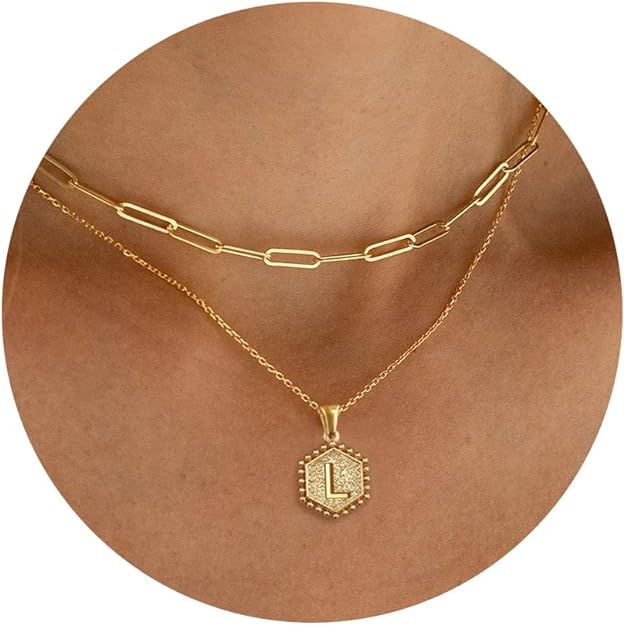Dainty Gold Necklace for Women - 18K Gold Plated Layered Initial Necklaces for Women Simple Paper... | Amazon (US)