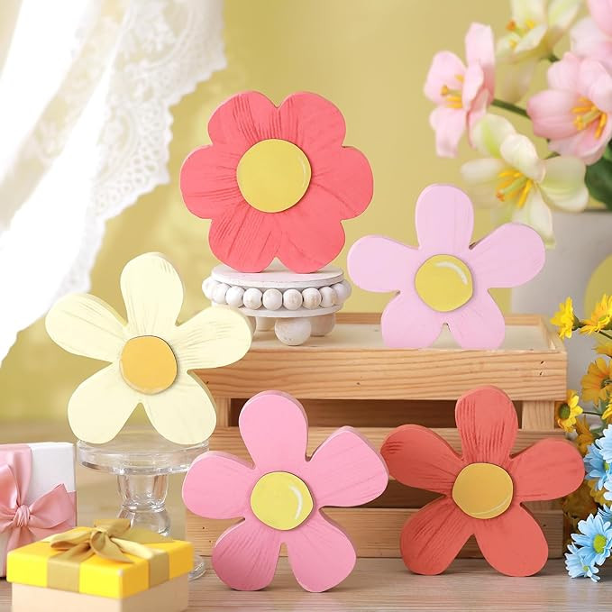 Spring Decorations for Home Wooden Daisy Decor Spring Flower Tiered Tray Decor Farmhouse Daisy Ta... | Amazon (US)