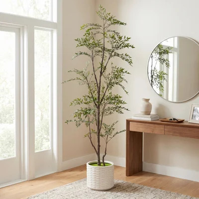 Artificial Nandina Tree in White Planter, Tall Faux Indoor Tree with Realistic Branches for Living Room, Office & Entryway Decor | Wayfair North America