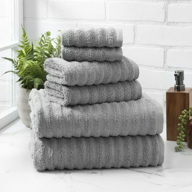 Mainstays Performance Textured 6 Piece Towel Set, Grey Flannel | Walmart (US)