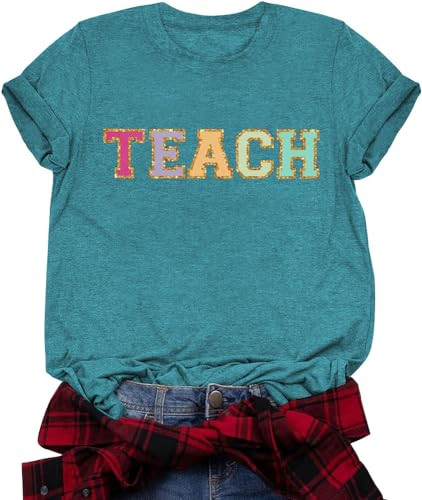 Teacher Shirts for Women Funny Teacher Shirts Vintage Teacher Letter Print Graphic Tshirt Teacher Gifts Tops T Shirts | Amazon (US)