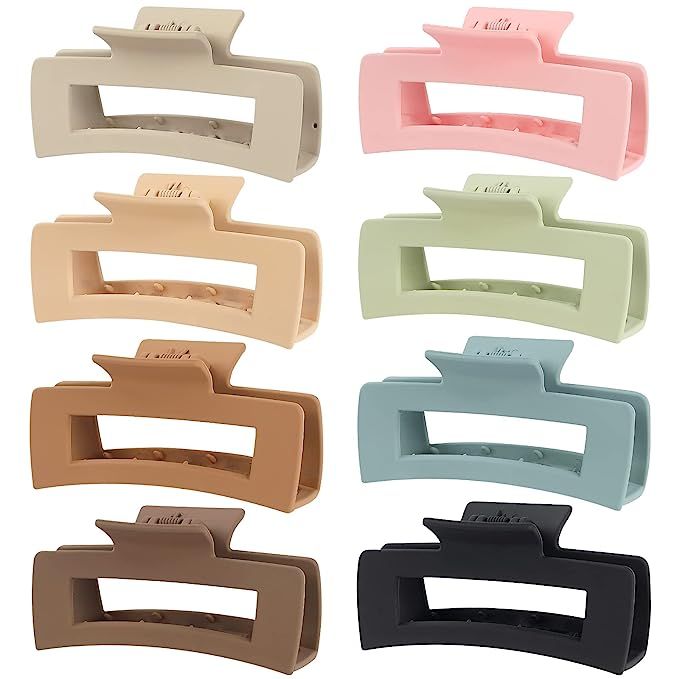 8 Pcs Large Hair Claw Clips 4.1" Non-slip Big Square Matte Hair Claw Clips for Women Girls, Stron... | Amazon (US)