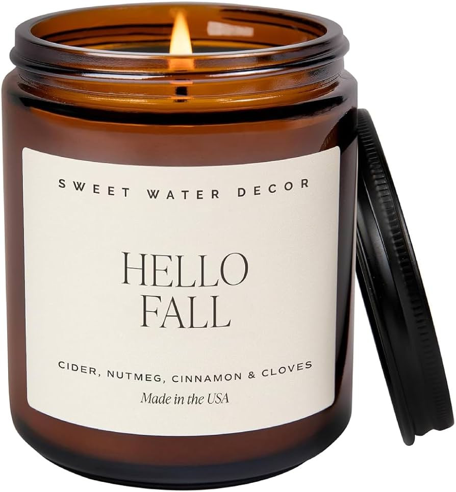 Sweet Water Decor Hello Fall Soy Candles - Fall Candle with Hot Cider, Cinnamon, Cloves, and Nutm... | Amazon (US)