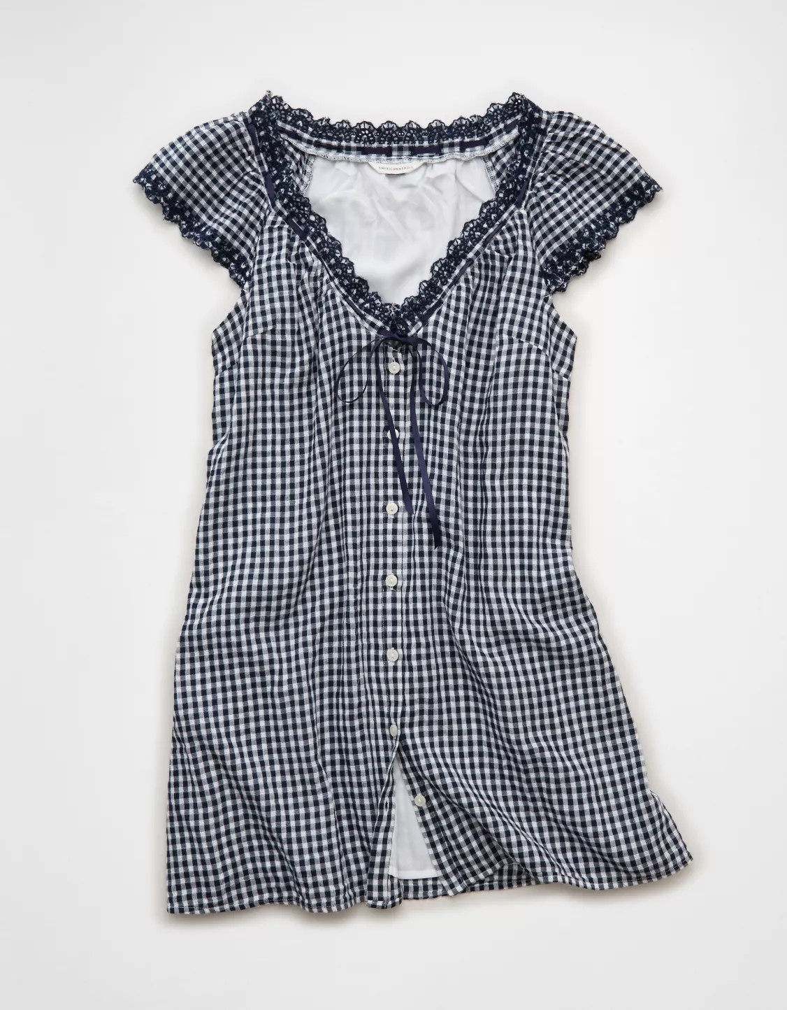 AE V-Neck Ruffled Button-Up Mini Dress | American Eagle Outfitters (US & CA)