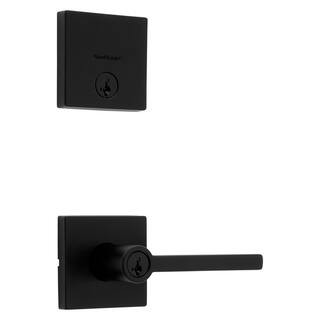 Halifax Matte Black Entry Door Lever with Single Cylinder Deadbolt Combo Pack featuring SmartKey ... | The Home Depot