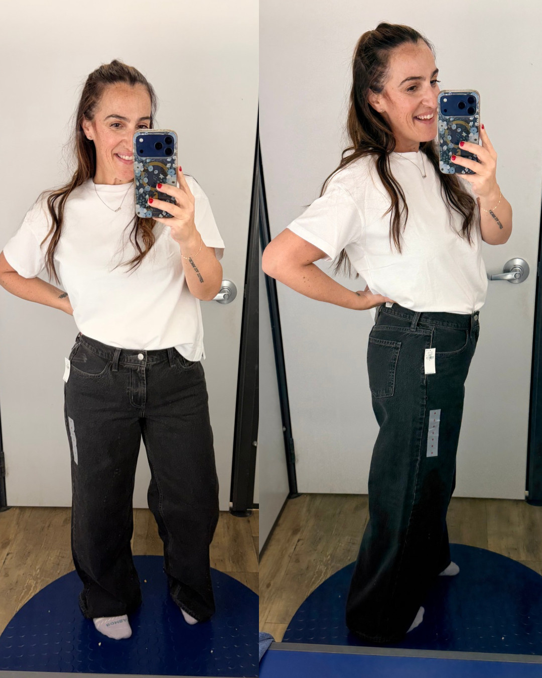 Midrise black jean and I'm liking the wash on them. They run a bit baggy. I would size down if in between. Im in an 8. 

 #LTKOver40 #LTKSaleAlert #LTKFindsUnder50