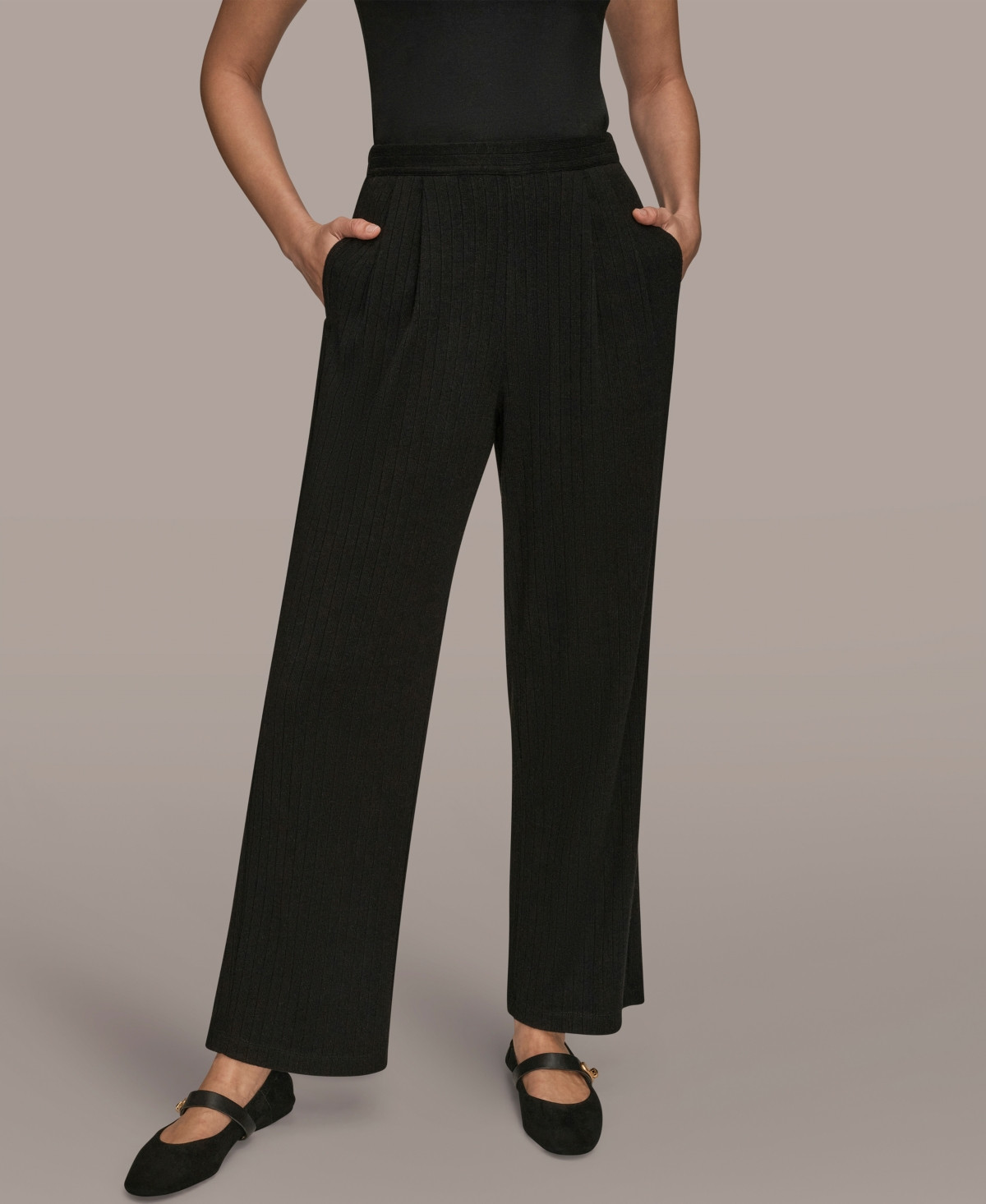 Donna Karan Weekend Women's Pull-On Pleated Pants - Black | Macy's