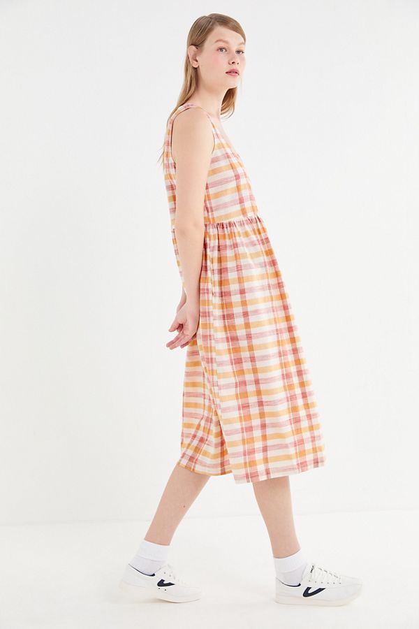 UO Liz Plaid Button-Front Babydoll Midi Dress | Urban Outfitters (US and RoW)