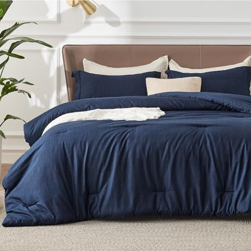 Bedsure King Size Comforter Set - Navy Soft Bedding for All Seasons, Cationic Dyed Bed Set, 3 Pieces, 1 King Size Comforter (104"x90") and 2 Pillow Shams (20"x36"+2") | Amazon (US)