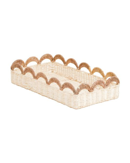 15.75x8.5 Small Natural Rattan Tray With Scalloped Rim | TJ Maxx