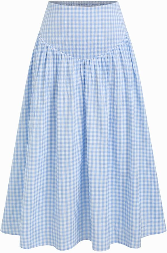 CIDER Gingham Maxi Skirts for Women A Line High Waist Long Plaid Skirt Summer Beach Vacation Outf... | Amazon (US)