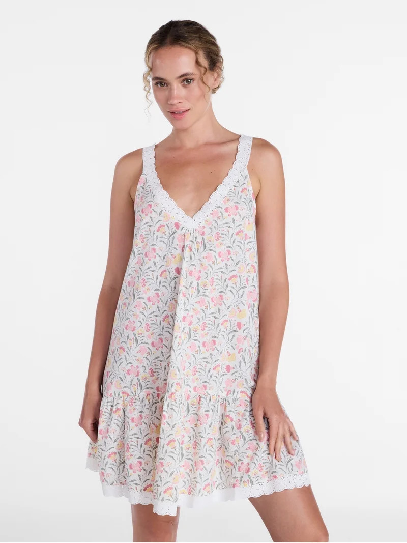 Joyspun Women\u2019s V Neck Woven Sleep Chemise, Sizes XS-3X | Walmart (US)