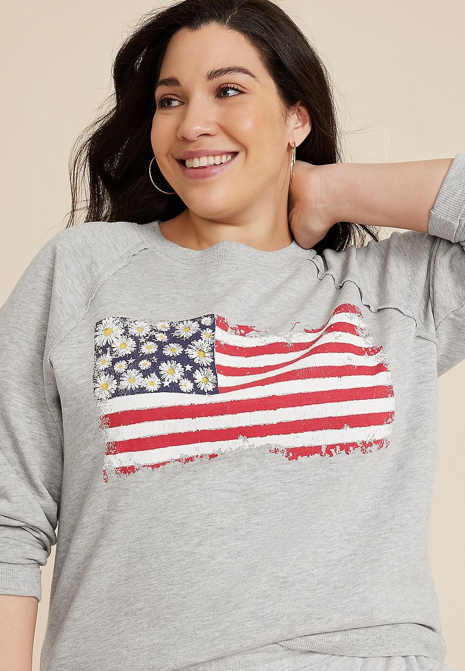 Plus Size Floral American Flag Sweatshirt | Maurices