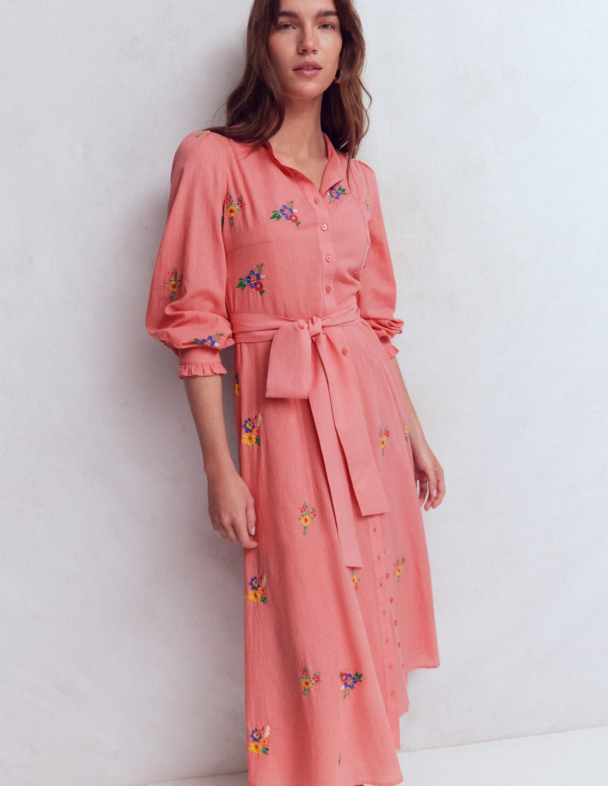 Embroidered Shirt Dress-Pink Embroidery | Boden (US)