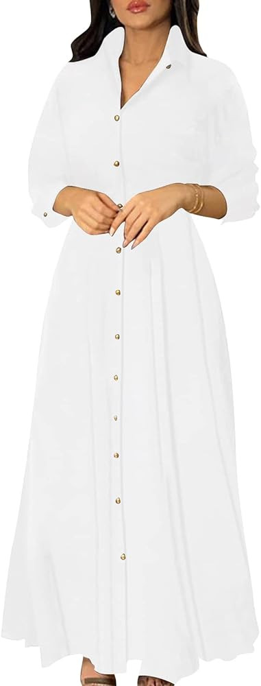 Women's Button Down T-Shirt Dress Casual High Low V Neck Loose Long Dress with Belts | Amazon (US)