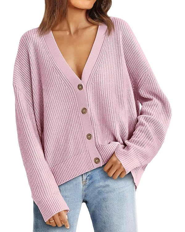 LILLUSORY Women's Cardigan Sweaters 2023 Fall Oversized Open Front Button V Neck Lightweight Card... | Amazon (US)