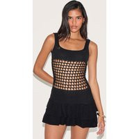 Black Crochet Double Frill Hem Dress | PrettyLittleThing US