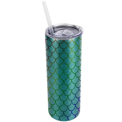 Elanze Designs Turquoise Blue 20 Ounce Double Wall Stainless Steel Glitter Travel Tumbler With Sliding Lid And Straw, Rainbow Mermaid Scales | Target