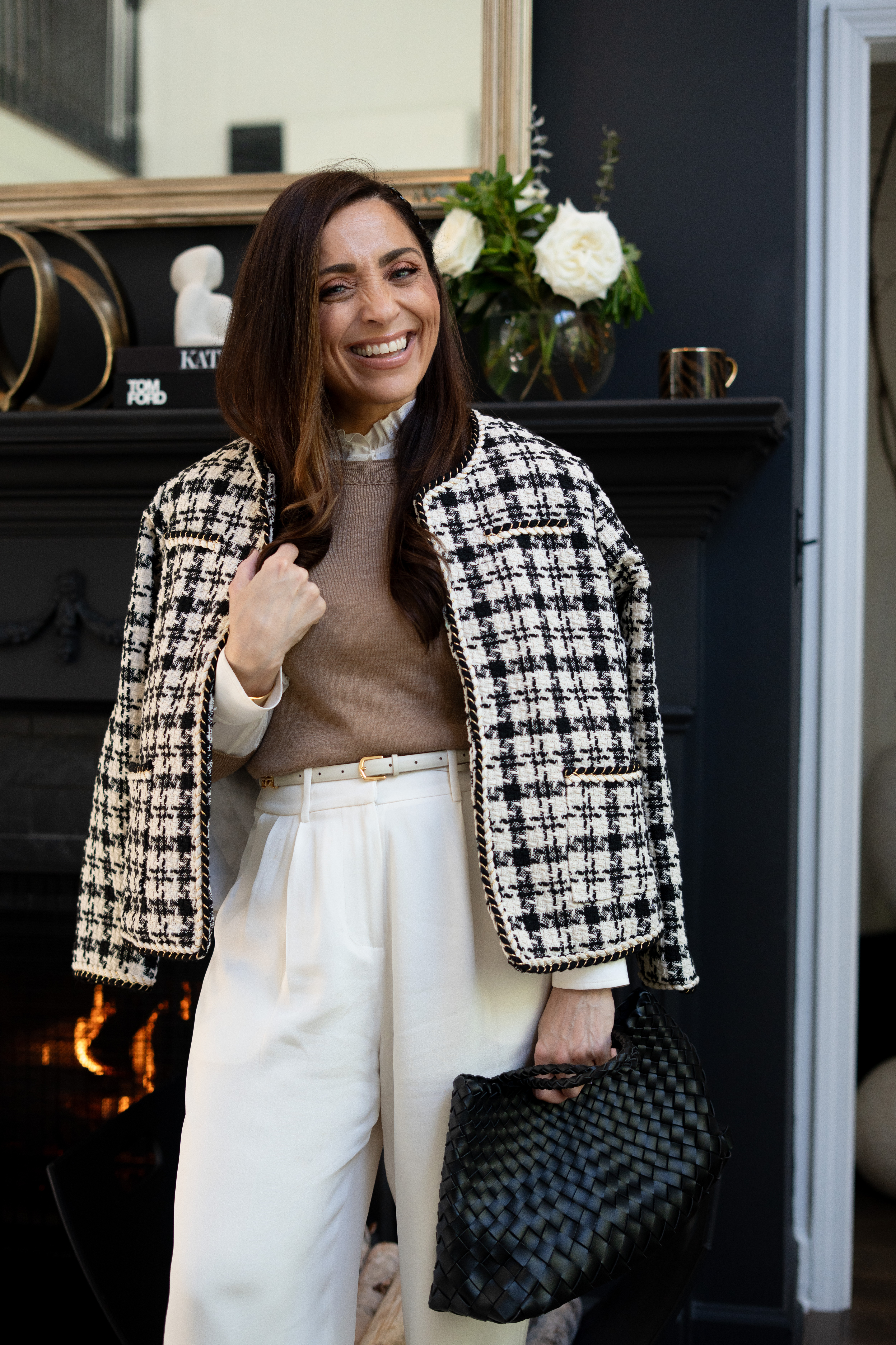 EEEEK! I’m obsessed with this chic fall outfit! My black and white tweed jacket adds instant sophistication over a cozy beige sweater and high-waisted cream trousers. Perfect for an elegant workday or brunch, this timeless look combines classic style, modern luxury, and effortless confidence. 

 #LTKHoliday #LTKSeasonal #LTKStyleTip