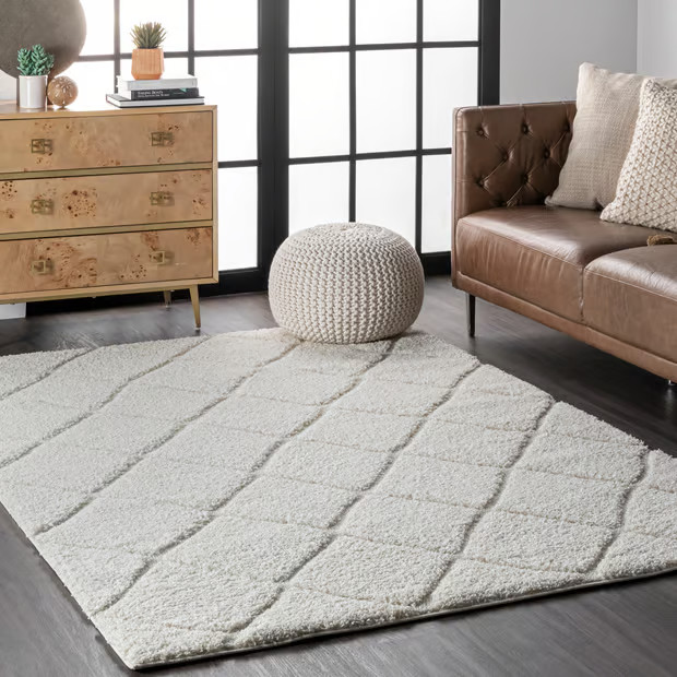 White Classic Moroccan Trellis Shag Area Rug | Rugs USA