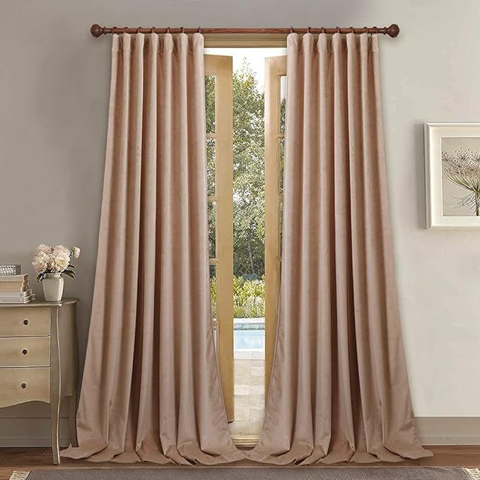 StangH Beige Blush Curtains Velvet - Home Decoration Back Tab Design Light Blocking Window Curtai... | Amazon (US)
