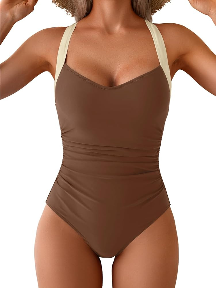 B2prity One Piece Swimsuit for Women Tummy Control Slimming Bathing Suit Push Up Ruched Swim Suit... | Amazon (US)