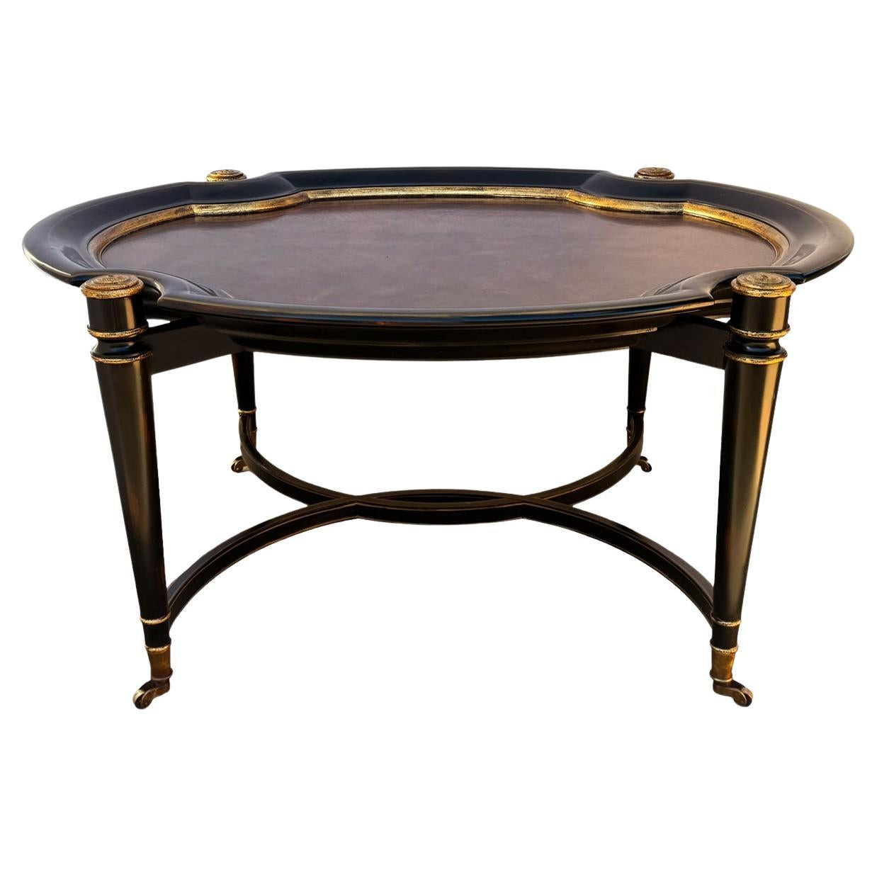Hollywood Regency Burl Wood with Gold Trim Oval Cocktail Table by Maitland Smith | 1stDibs