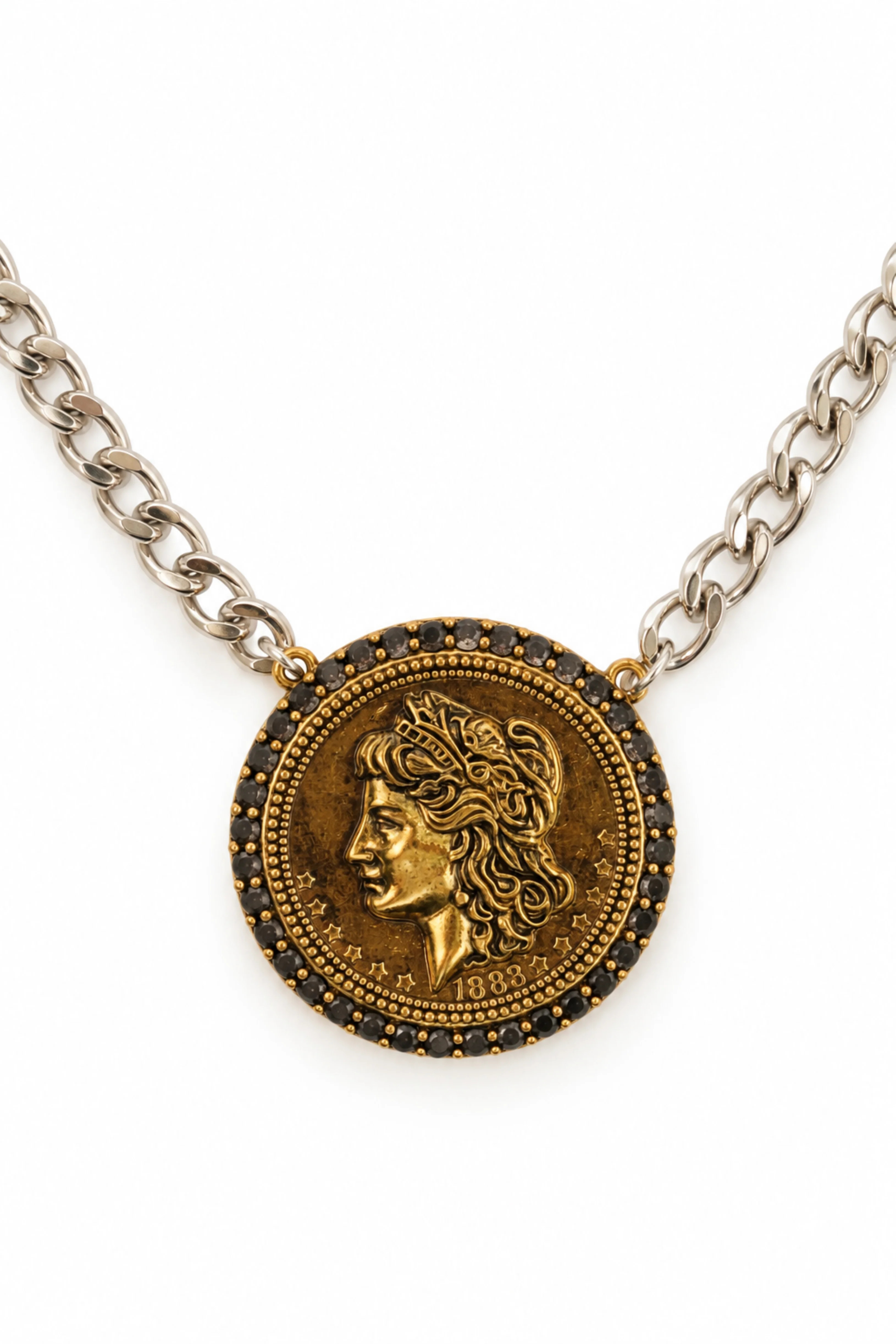 Year of Chic Medallion Onyx Crystal Two Tone 316L Stainelss Steel Necklace | KC Chic Designs